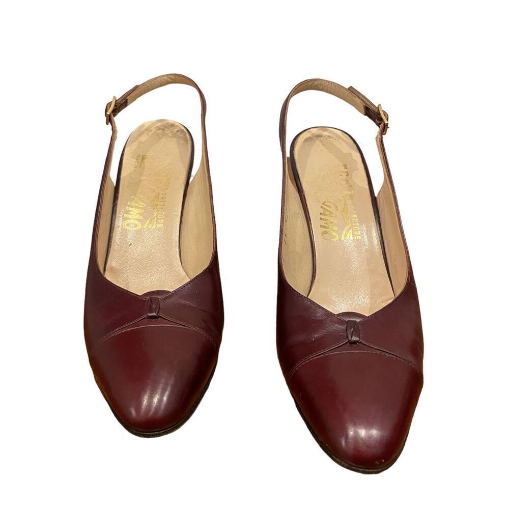 Vintage Salvatore Ferragamo Cesvan Burgundy‎ Wine Colored Slingback Heel Size 6 - Picture 7 of 9